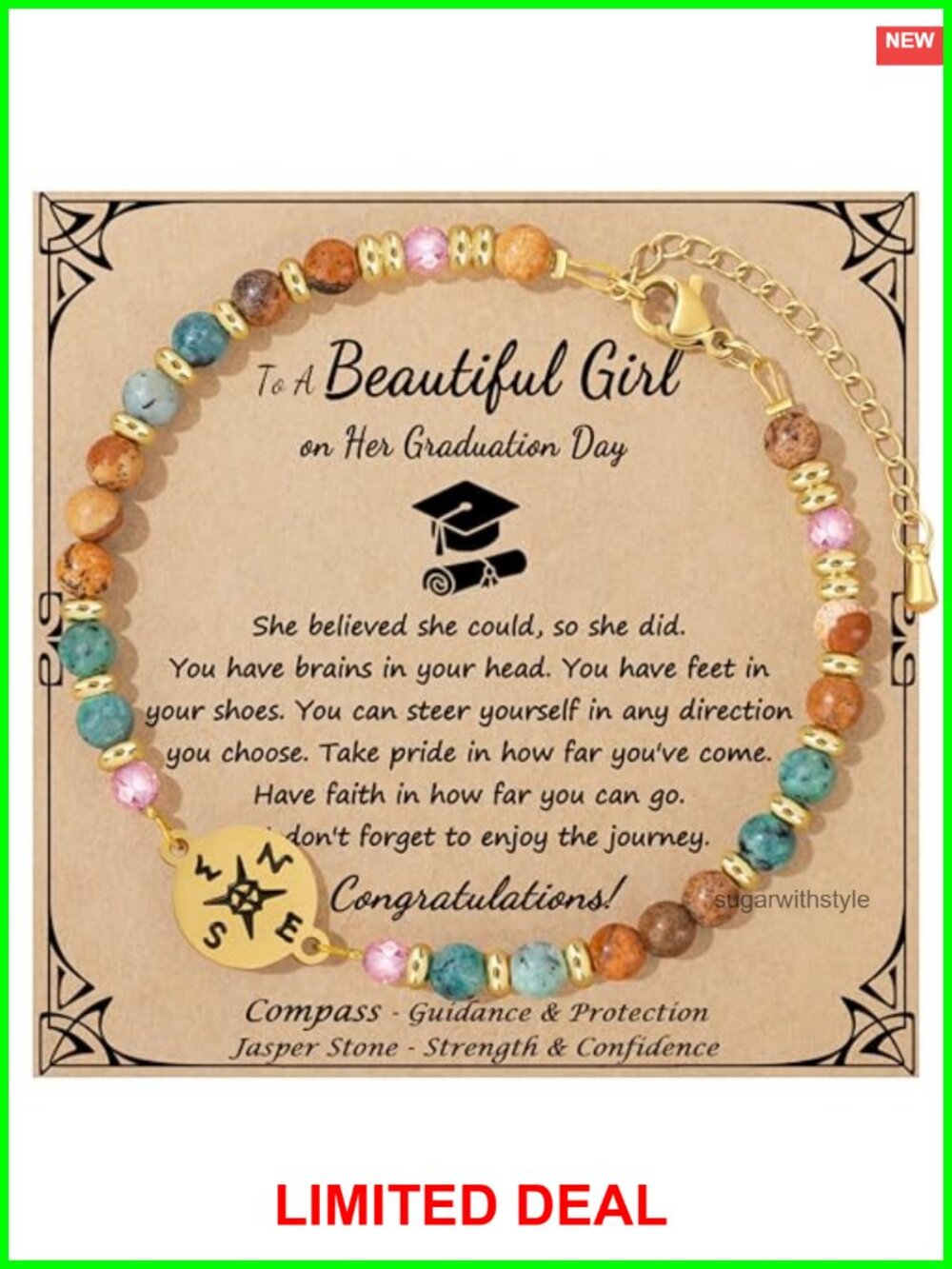 Natural Stone Compass Bracelet Graduation Adjustable Link Gift